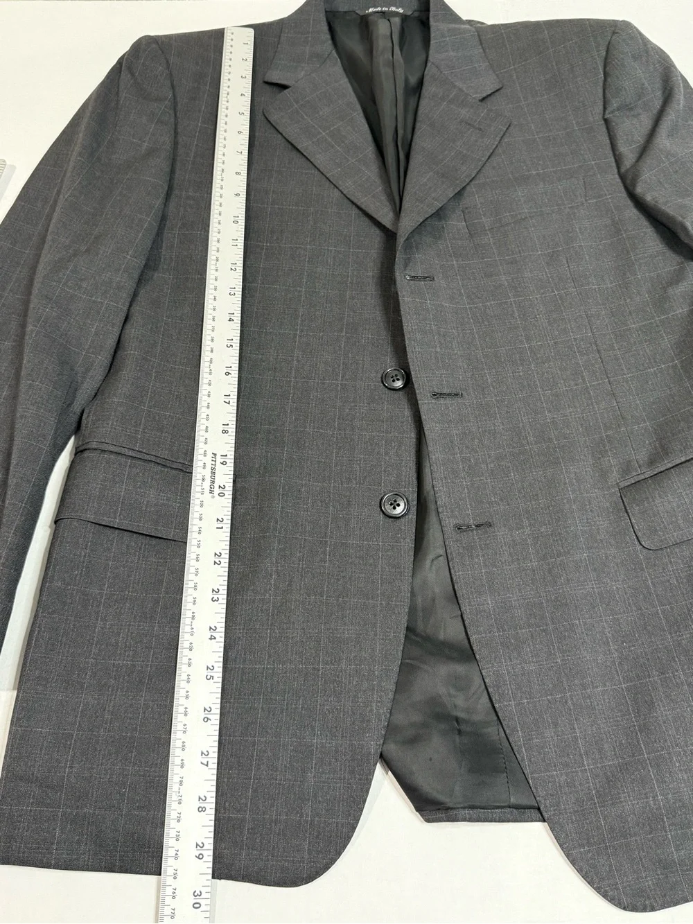 Canali Saks Fifth Avenue Mens 42R Wool Windowpane Blazer Sport Coat Italy Gray